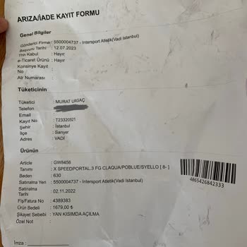 Adidas Krampon Yırtılması Ve İlgisizlik