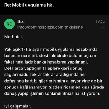 Domino's Pizza Mobil Uygulama Ücret İadesi