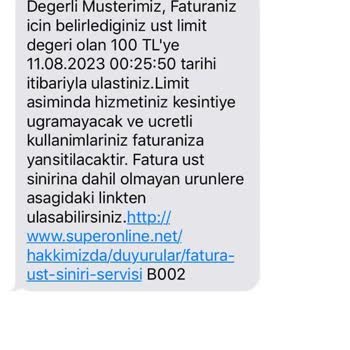Superonline Limitsiz Tarifede Limit Aşımı Uyarısı