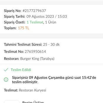 Trendyol Yemek Burger King Süre Geçmesine Rağmen Para İadesi Olmadı