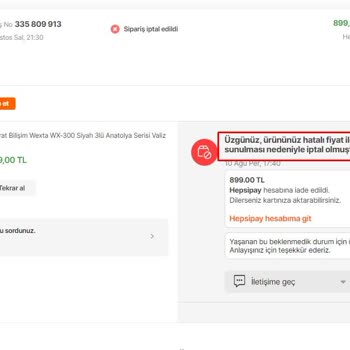 Hepsiburada Habersiz Ürün İptali Yaptı
