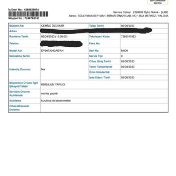 Samsung Ve Yalova Yetkili Servisi Makinemin Kurulumunu Yapmıyor!