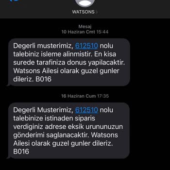 Watsons Siparişte Eksik Ürün Gönderilmemesi