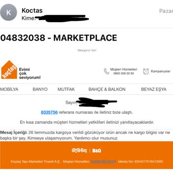 Koçtaş Ürün Teslimatı Yapılmadı