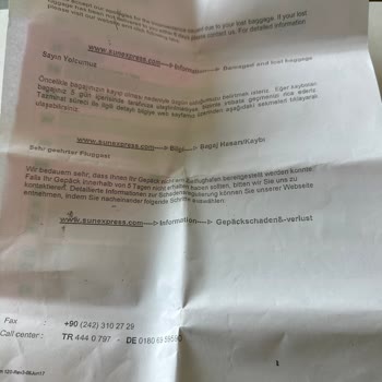 SunExpress Hava Yolları Valiz Hasarı Tekerlek Kurulması