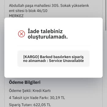 PttAVM Ürün İadesi İçin İade Kodu Alamıyorum