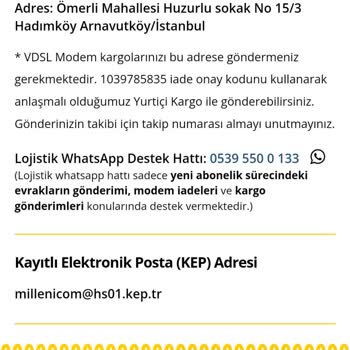 Millenicom Modem İade Kargo Ücreti