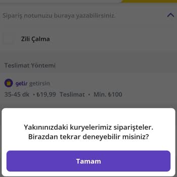 Getir Yakınınızdaki Kuryeler Sipariştedir