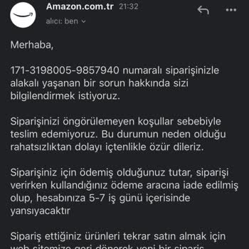 Amazon Teslim Etmeden İade Ediyor