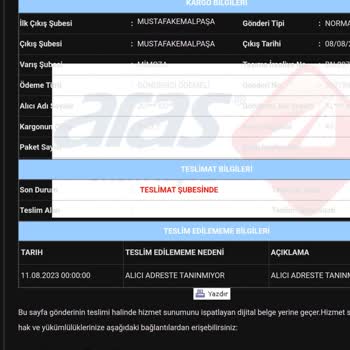 Aras Kargo Ürünün Boyutu Büyük Olduğu İçin Teslim Edilmiyor