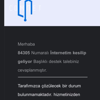 Comnet Müşteri Hizmetleri İnternet Hizmetimi Haksız Şekilde İptal Etti