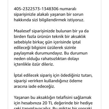 Amazon Sipariş Vermiş Olduğum Ürünün İptal Edilmesi