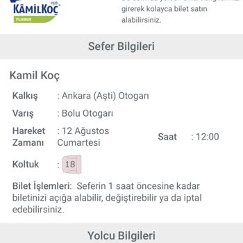 Kamil Koç Bilet Ücreti İadesinin Yapılmaması