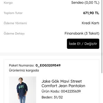 Mavi Teslim Edilmeyen Ürün.