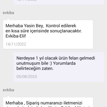 Evkiba 1 Yıldır Gönderilmeyen Ürünler Ve Gerçekleşmeyen Ücret İadesi