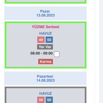 Spor İstanbul Çekmeköy Spor Kompleksi Kadın Serbest Yüzmede Seans Seçememek