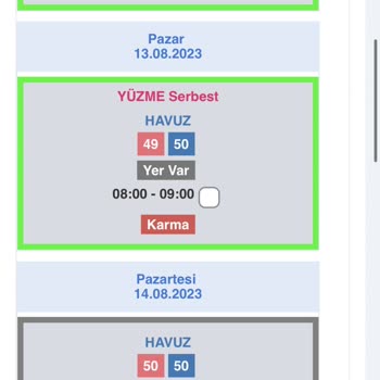 Spor İstanbul Çekmeköy Spor Kompleksi Kadın Serbest Yüzmede Seans Seçememek