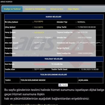 Aras Kargo Gönderiyi Kapıya Çıkartmıyor
