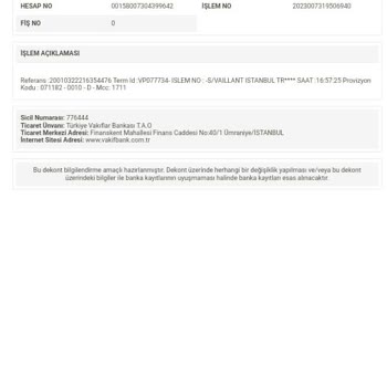 Vaillant Paramı Aldı Ama Hizmetimi Gerçekleştirmedi