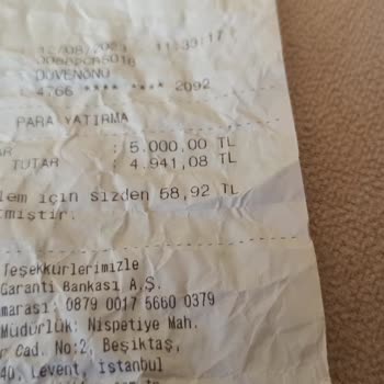 Garanti BBVA Garanti Ortak ATM Den Ziraat Hesabıma Para Yatırdım.