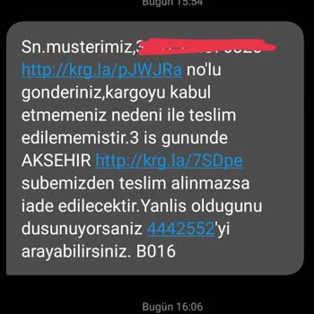 Aras Kargo Reddetmediğim Halde Kargom Gelmedi