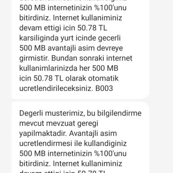 Vodafone Avantajlı Aşım Ücreti 500 MB Mağduriyeti