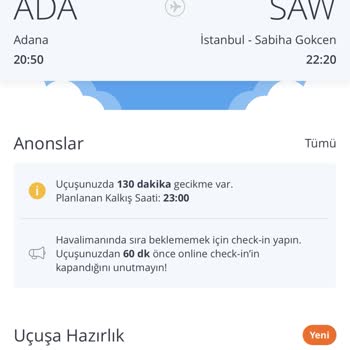 Pegasus Gecikme Sorunu 2 Saat 10 Dakika