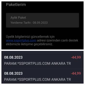 S Sport Plus Üyeliği İki Kere Tutar Çekilmesi