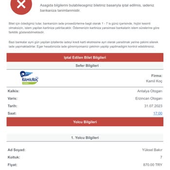 Obilet Para İadesi Yapmadı
