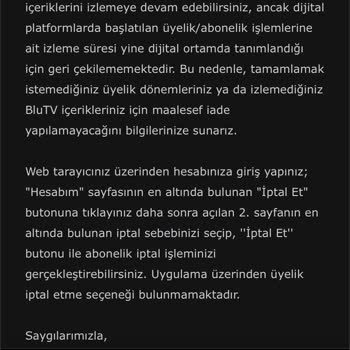 Blu TV Yıllık Abonelik İptali