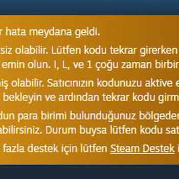 Tosla Steam Kod Hatalı Geldi