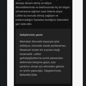 Betterme Üyelik İptali Fazla Para Çekimi