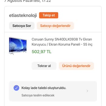 Hepsiburada TV Ekran Koruyucum İstediğim Ebatta Gelmedi