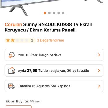 Hepsiburada TV Ekran Koruyucum İstediğim Ebatta Gelmedi