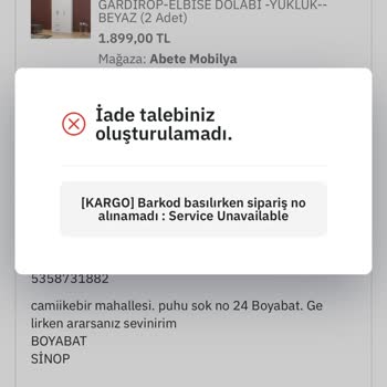 PttAVM İade Talebi Hatası