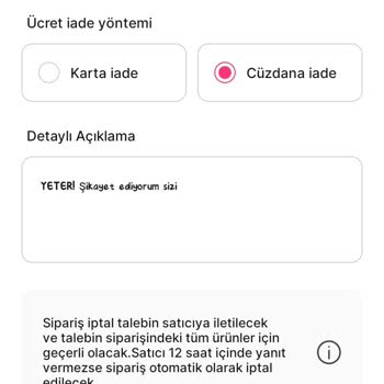 Gardrops Sipariş İptal/İade İsteği