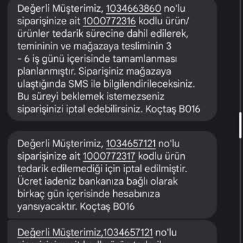 Koçtaş Sipariş İptali - 21 Gün Süren Çalışma Aşaması