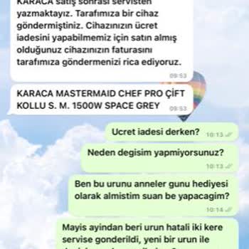 Karaca Züccaciye Mastermaid Mikser Arızalı Ürün