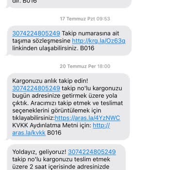 45 Günde Teslim Edilemeyen Gönderi (Aras Kargo)