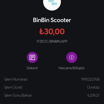 BinBin Kartımdan Habersiz 30 TL Çekilmiş