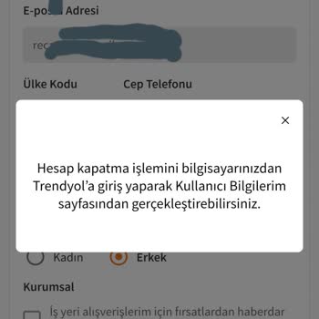 Trendyol Üyelik İptalini Yapmama İzin Vermiyor