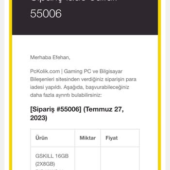 Pckolik.com İade Ücreti Kartıma Yansımadı