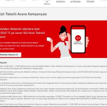 Akbank %0 Faizli Taksitli Nakit Avans