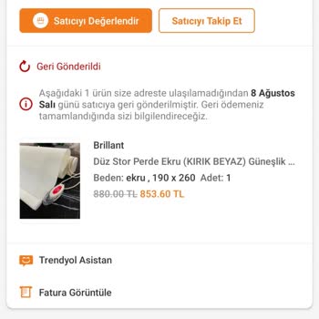 Trendyol Ürün Haber Vermeden İade Edildi