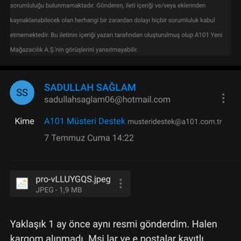 A101 Online Alışveriş Ürün İadesinde 3 Aydır Paramı Alamadım.