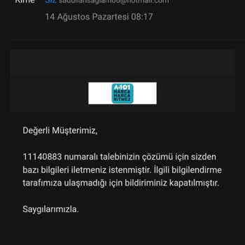 A101 Online Alışveriş Ürün İadesinde 3 Aydır Paramı Alamadım.