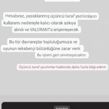 Valorant 3 Cu Taraf Yazılımların Kullanımı Nedeniyle Hesap Askıya Alındı Diyor