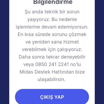 Midas Mobil Uygulama Giriş Sorunu