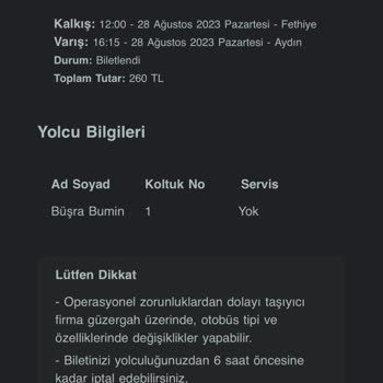 Varan Turizm Sebepsiz Bilet İptali