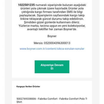 Boyner Sipariş Edilen T-shirt Sayısının Eksik Gelmesi